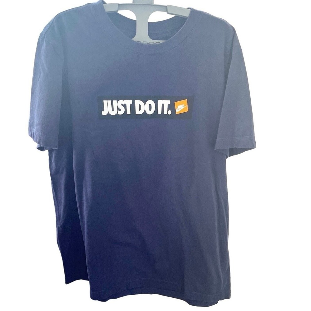 Nike Just Do It T‎ Shirt Mens L Navy Blue Swoosh Logo Y2K Graphic Tee